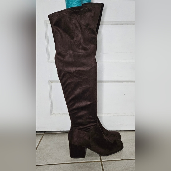 Christian Siriano Payless Dark Brown Faux Suede Thigh-high Boots Size 10Wide - Picture 10 of 14